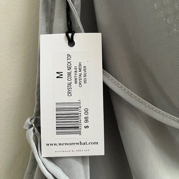 WEWOREWHAT Crystal Cowl Neck Top Crystal Mesh Silver Size M MSRP $98 NEW - Picture 10 of 10